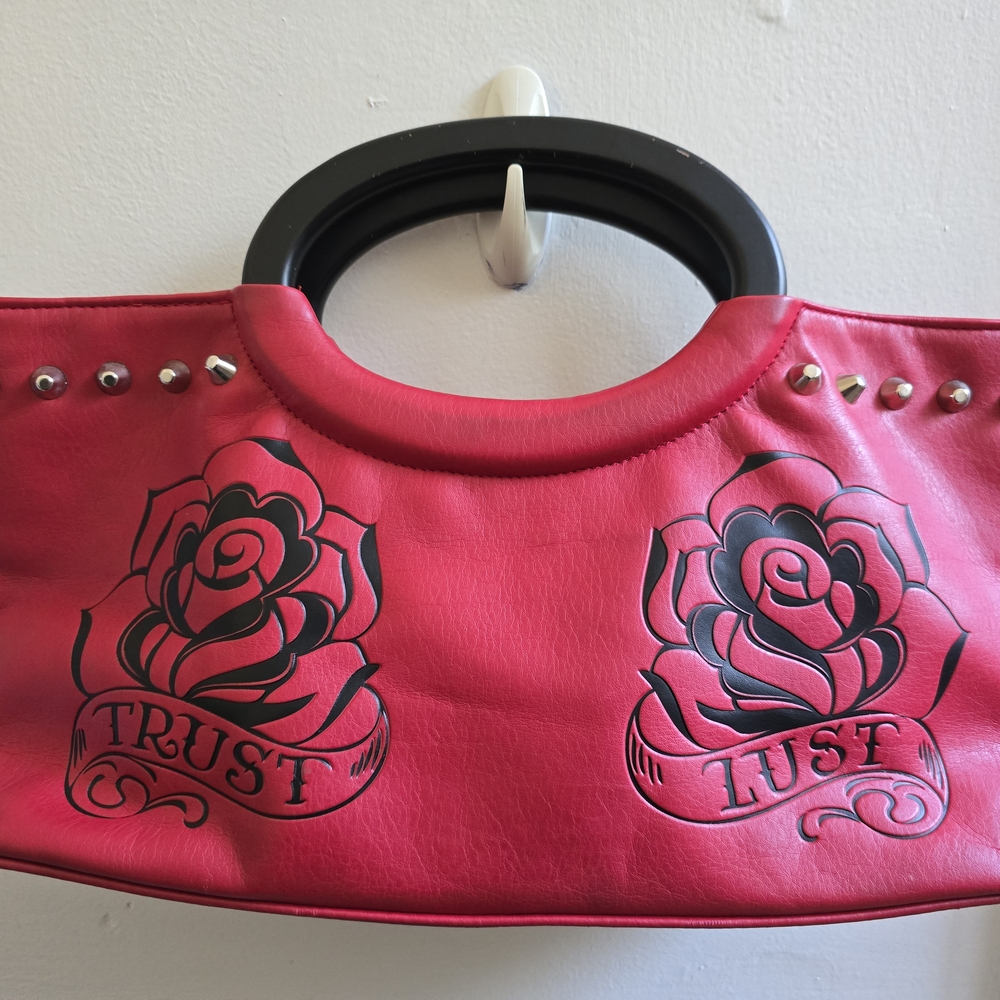 Lux de Ville Red and Black Clutch with Rose Design